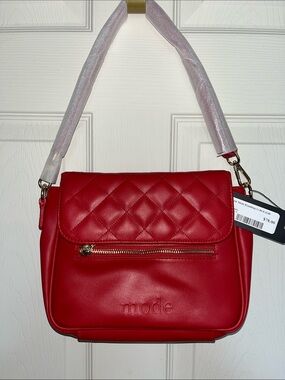 NWT Mode Quilted Red Shoulder/Crossbody Bag with Front Zip